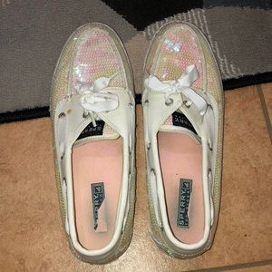 White sparkly Sperrys